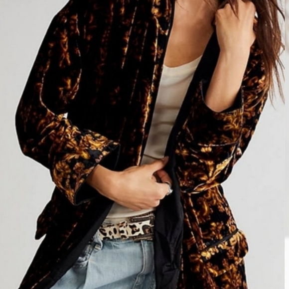 Free People Velvet Wild Nights Duster Jacket Floral Open Front Size/XS - Picture 2 of 8